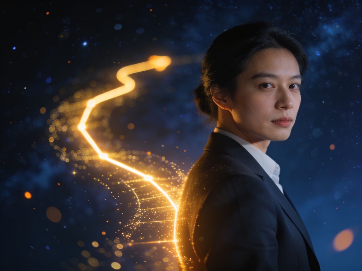 Business person with glowing career path